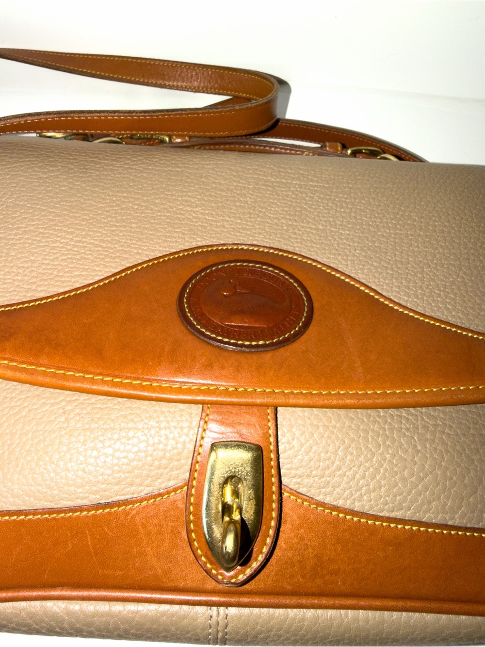 Vintage Dooney & Bourke Carrier Bag Khaki w/Brittish Tan Trim, Large - Picture 7 of 15